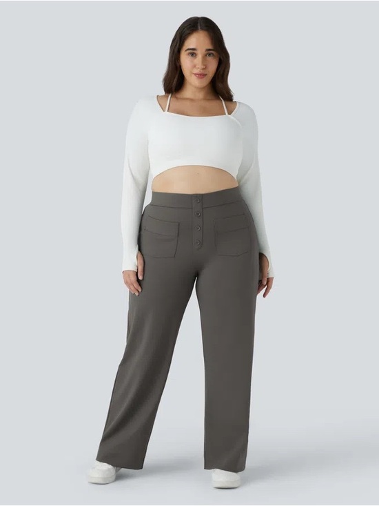 HALARA Pants - Halara DayStretch High Waisted Pockets Straight Leg Casual Pants Gray Women L